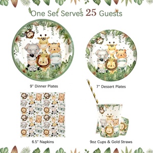 Animal <strong>Jungle</strong> Safari <strong>Theme</strong> <strong>Party</strong> Supplies Birthday Decorations Sets Kids Disposable Tableware Set Serves 25 - Product Image 2