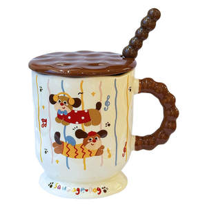 Taza de cerámica Cerouky Dachshund con tapa y cuchara de 350 ml para café, té, desayuno, regalo - Product Image 5