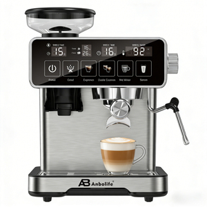 Machine à café <span class=keywords><strong>expresso</strong></span> professionnelle Anbolife <span class=keywords><strong>avec</strong></span> moulin intégré, machine à café à commande de température PID 20 bars <span class=keywords><strong>avec</strong></span> mousseur à lait - Product Image 1