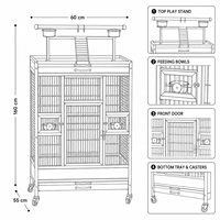 Cage à oiseaux robuste de grande taille avec support de jeu supérieur en acier inoxydable pour perroquets gris africains et ara