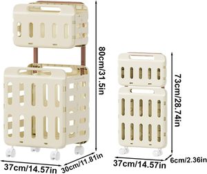 Collapsible Breathable Mildew-Proof Eco-Friendly Modern Plastic 2-Tier Laundry <b>Basket</b> with Pull Rod for Bathroom and Clothing - Product Image 3