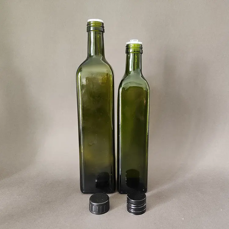 Горячая распродажа, 250 мл, 500 мл, пустая зеленая Янтарная квадратная алюминиевая крышка, стеклянная бутылка с оливковым маслом, уксусом, с пластиковой крышкой