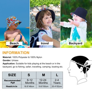 Baby Toddler Bucket <b>Hat</b> with Custom Logo Leaf Pattern Sun Protection Wide Brim Chin Strap UPF50 Reversible Cap for Kids - Product Image 4