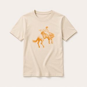 Camiseta Western Cowgirl con Estampado de Jinete de Rodeo Naranja, Cuello Redondo, Manga Corta, 100% Algodón Jersey, Corte Ajustado para Mujer - Product Image 4