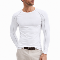 T-shirt de compression à manches longues pour homme, col rond, rayures contrastées, personnalisable OEM, séchage rapide, respirant, pour la course, la gym et l'entraînement