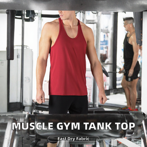Red <b>Men's</b> <b>Compression</b> Tank Breathable Quick Dry O-Neck Knitted Gym Workout <b>Vest</b> OEM - Product Image 2