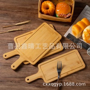 Bandeja de bambú para pizza, bandeja sencilla para servir bistecs, forma cuadrada con asas, para pan, pasteles, repostería y platos de estilo occidental. - Product Image 2