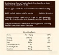 Collation comestible en chocolat noir fourré au pop rock, avec enveloppe personnalisée, saveur croustillante et onctueuse, format de poche, pour les moments de loisirs