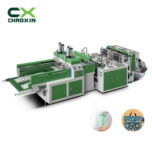 Máquina de fabricación de bolsas de HDPE/LDPE, máquina automática de fabricación de bolsas de camisetas, dos líneas, CX-500 x 2