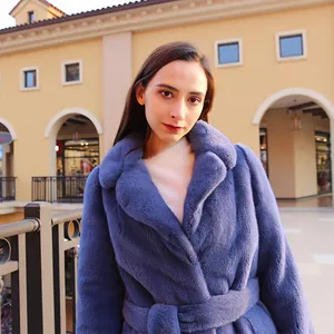 Hot selling Luxury Windproof Fashion Elegant Blue Natural Female Coloured Mink Coat