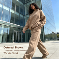Ensemble décontracté sportif pour femme : sweat à capuche uni et pantalon de survêtement ample longueur genou en molleton écologique