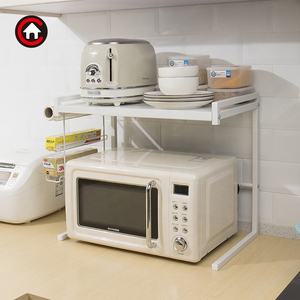 Rak dapur 2 tingkat dapat diperpanjang, rak dapur tugas berat dengan kait, dudukan <span class=keywords><strong>Microwave</strong></span>, pengatur dapur - Product Image 3