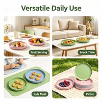 Assiette ronde réutilisable en fibre de bambou 20 cm, sans danger pour les aliments, incassable, écologique, pour salade, fruits, collations et repas quotidiens