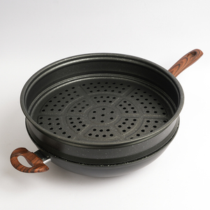 مقلاة عميقة للطهي بالحث الحراري مع غطاء زجاجي ومقبض خشبي، مصنوعة من الألومنيوم بطلاء رخامي غير لاصق - Product Image 3