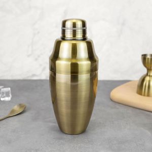 Shaker à cocktails Cobbler Royal en acier inoxydable 304, finition brossée, 550 ml, laiton antique, avec passoire intégrée, pour bar, Martini et vin - Product Image 1