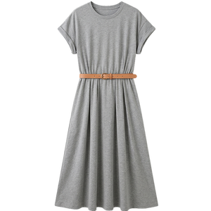Summer Elegant Round Neck Short Sleeve A Line Dress For Petite Women - Product Image 4