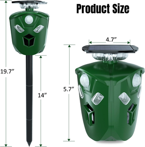 360 répulsif à ultrasons pour animaux répulsif à énergie solaire pour animaux sauvages avec 6 lumières clignotantes 3 capteurs PIR épouvantail répulsif pour cerfs - Product Image 6