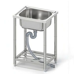 Lavello Autoportante <span class=keywords><strong>in</strong></span> <span class=keywords><strong>Acciaio</strong></span> Inox per <span class=keywords><strong>Bagno</strong></span>, Giardino Esterno, <span class=keywords><strong>Lavabo</strong></span> Smontabile e Lavandino per Piatti da Cucina per Uso Domestico e Commerciale - Product Image 5
