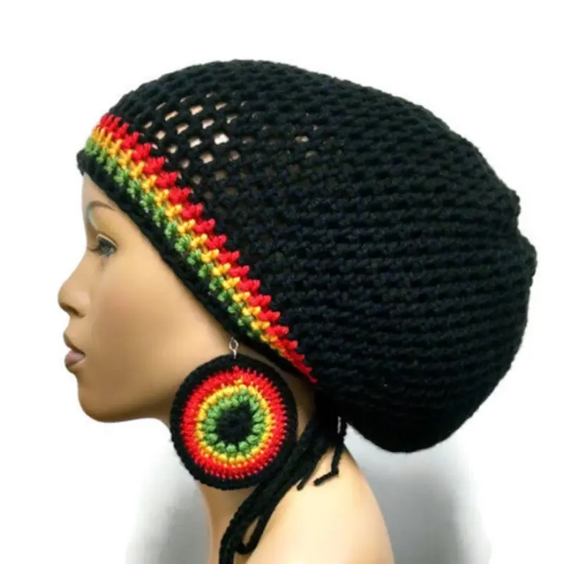 Bonnet Rasta classique unisexe tissé à la main évidé surdimensionné Slouch Winter Rasta Crochet Beanie