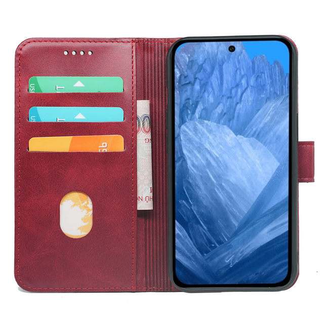Universal PU Leather Flip with Card Slots Phone Case for Google Pixel Magnetic Closure Stand Shockproof Wallet Case for Samsung
