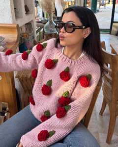 OEM ODM 3D <strong>Daisy</strong> Chunky Sweater Hand Knit Flower Pullover Oversized Boho Knitwear Mother39s Day Gift Cozy Winter <strong>Jumper</strong> Floral G - Product Image 3