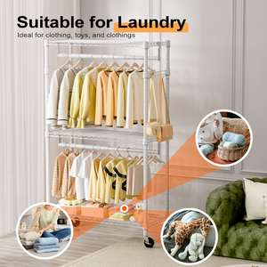 MZG Vente en gros – Portant à vêtements robuste à 3 niveaux réglable en métal blanc avec double tringle de suspension - Product Image 5
