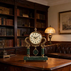 European Retro <b>Table</b> <b>Clock</b> Marble Base Circular Design Living Room Desktop Ornament American Luxury Style - Product Image 3