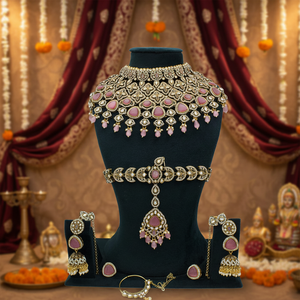 Parure de bijoux semi-bijoux de créateur plaqué or avec perles en pierres autrichiennes, collection de mariage haut de gamme pour de magnifiques mariées - Product Image 3