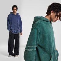 Hoodie Vintage Batik Katun Tebal 420g Gaya High-street Musim Gugur Dingin Terbaru, Saku, Longgar, Kasual untuk Remaja Pria
