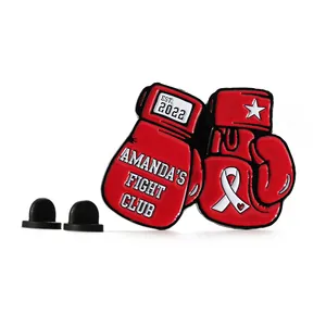 custom metal logo fight club red boxing gloves enamel pins