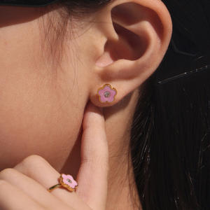 Grazioso Set di Gioielli per Bambini Placcato <span class=keywords><strong>Oro</strong></span> 18K in Acciaio Inossidabile con Fiori in Zircone e Lavorazione a Smalto Collana Bracciale Orecchini Anello - Product Image 3