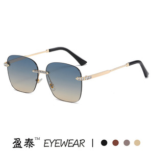 Yingtai Eyewear Frameless Square <b>Sunglasses</b> UV400 Metal Frame Women Fashion <b>Gradient</b> Lenses Gold Color - Product Image 4
