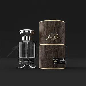 木製パターン段ボールラウンドチューブ包装缶カスタムシリンダーチューブラウンド香水瓶ギフトボックス