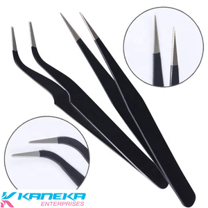 Pinzas de pestañas de extensión de alta resistencia de acero inoxidable de belleza Etiqueta privada Tipo de Punta puntiaguda recubierta de color negro - Product Image 2