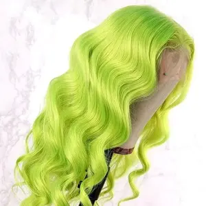 Wholesale Loose Body Wave Lace Front Wigs High Quality Bright Green Colored Wig 13x4 Lace Heat Resistant Futura Synthetic Wigs
