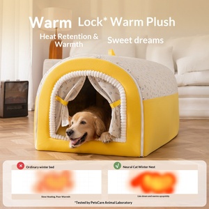 Lit pour chien personnalisé, élégant, à motif incurvé, fermé, style maison, chaud pour l'hiver, coupe-vent, pour chiens de petite/moyenne taille, niche - Product Image 3