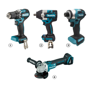 Ensemble d'outils sans fil <span class=keywords><strong>Makita</strong></span> <span class=keywords><strong>18V</strong></span> 4-en-1 avec perceuse, clé à chocs, <span class=keywords><strong>visseuse</strong></span> à chocs et meuleuse - Product Image 1