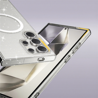 Étui de téléphone minimaliste fin et transparent avec paillettes magnétiques en TPU PC, résistant aux chocs et aux chutes pour Samsung S26 Ultra Plus
