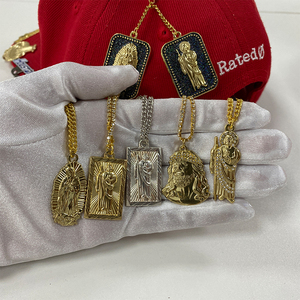 Nouvelles épingles à chapeau mexicaines en gros, San <span class=keywords><strong>Judas</strong></span>, Madonna, Vierge Marie, épingles à chapeau en métal personnalisées, hip-hop, avec chaîne - Product Image 2