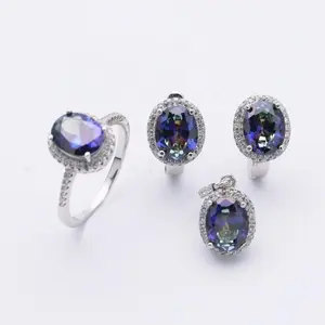 DiFeiYa new design rainbow stone 925 silver ring earrings pendant jewelry sets