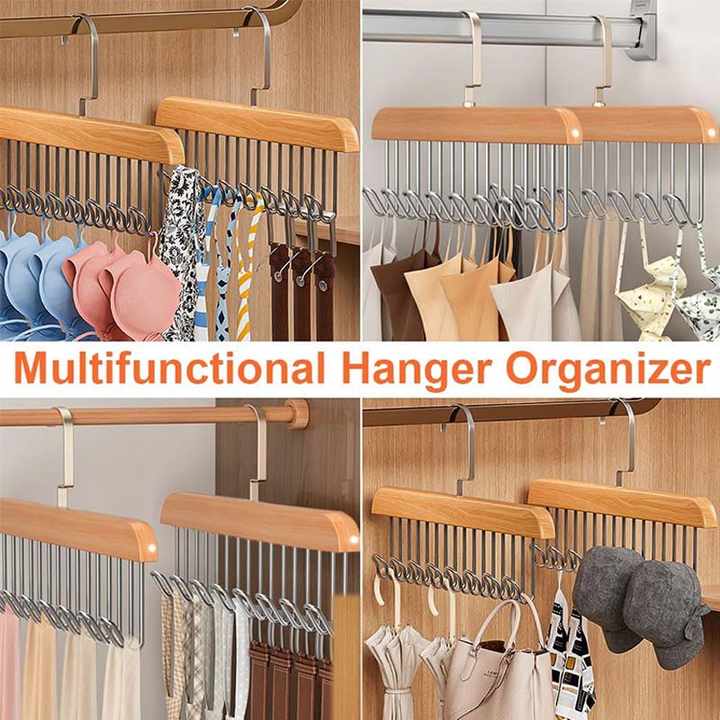 Belt Organizer For Closet Plowatxi 2 Pack Belt Hanger With 16 Hooks, Non-Slip Wooden Skid-Proof Belt Holder, Space-Saving Rotating Display Rack For Belts, Tops, Hats Belt Closet Organizer