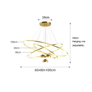 Décoration d'intérieur, lampe suspendue à 3 anneaux pour plafond haut, salon, luminaire rond moderne en aluminium, lustre nordique de luxe, luminaire suspendu pour restaurant - Product Image 6