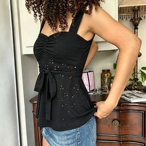Top de punto texturizado con cuello cuadrado para mujer, chaleco sin mangas con diseño hueco en forma de A, estilo Y2K, informal, para verano - Product Image 3