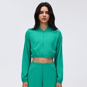Camicetta Corta da <span class=keywords><strong>Donna</strong></span> a Maniche Lunghe, Primaverile Estiva, in Nylon Traspirante, con Cerniera, Collo Alto, Casual, per Fitness - Product Image 4