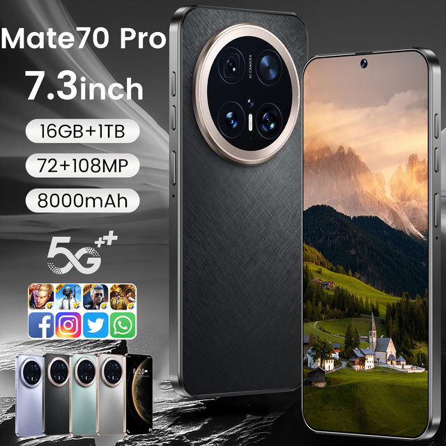 Brand New Mate 70 Pro 5G Smartphone 7.3inch HD 16GB+1TB Memory 108MP Global Version Android 14 100W French/Spanish 120Hz