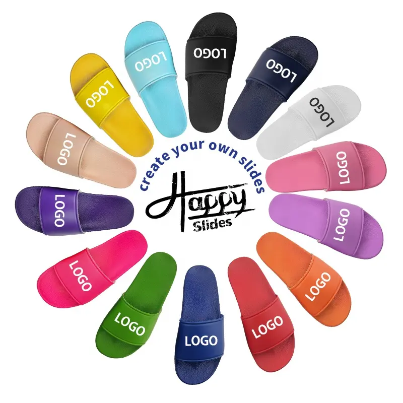 Sandali con scivolo nero personalizzati OEM PVC, pantofole con Logo personalizzato sandali con scivolo bianco semplice da uomo, sandali con scivolo con Logo personalizzato