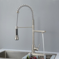 Robinet de cuisine contemporain chaud/froid en acier inoxydable 304 brossé avec douchette extractible flexible et cartouche céramique pour montage sur plan
