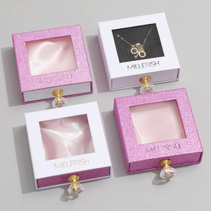 Custom Logo Crystal Handle Sliding Drawer Jewelry <b>Box</b> with PVC Window Cardboard Packaging for Rings Necklaces <b>Earrings</b> - Product Image 3
