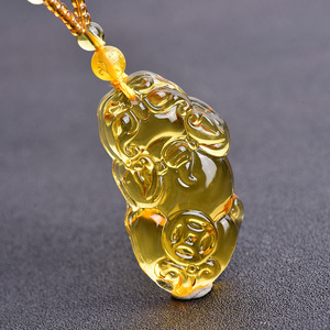Pendentif Pixiu en citrine naturelle sculpté à la main, une pièce de monnaie, pour homme et femme, porte-bonheur, amulette en cristal jaune, collier, chaîne de pull, dropshipping - Product Image 3