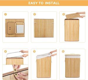 Grand panier à linge pliable en bambou, boîte de rangement pour vêtements et jouets, panier à linge - Product Image 6